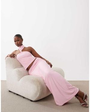 Missy Empire Double Sculpted Slinky Ruched Side Column Maxi Skirt - Pink