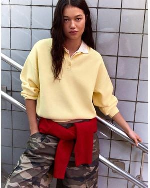 Bershka Oversize Polo Collar Jumper - Yellow