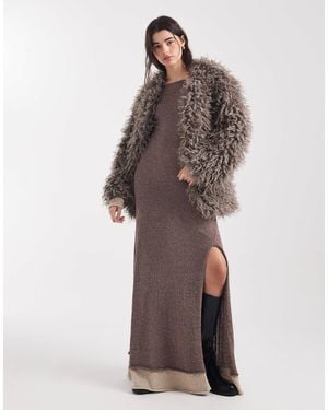 Daisy Street Mock Double Layer True Knit Maxi Dress - Brown