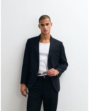 Mango Amalfi Slim Fit Linen Blend Suit Blazer - Blue