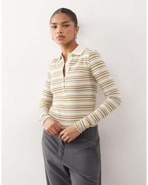 Monki Stripe Rugby Slim Fit Long Sleeve Top - Natural
