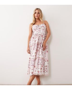 Miss Selfridge Midi Jurk Met Korsetdetail En Tegelprint - Roze