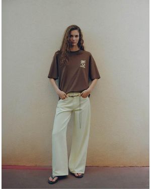 Pull&Bear Oversize Palm Tree Graphic T-shirt - Brown