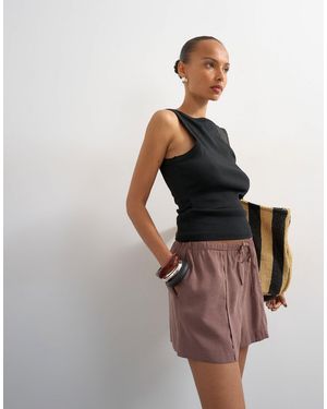 TOPSHOP Tie Waist Seam Detail Shorts - Brown