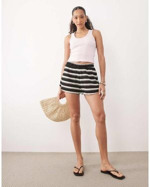 River Island Striped Knitted Textured Shorts Co-ord - Black