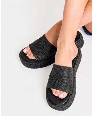 Public Desire Sangria Woven Flatform Sandals - Black