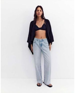 Pull&Bear Straight-Leg Baggy Jeans With Rhinestones - Blue