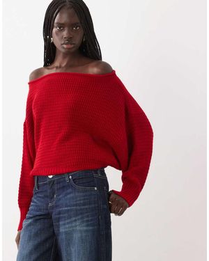 ASOS Knitted Slouchy Off Shoulder Jumper - Red