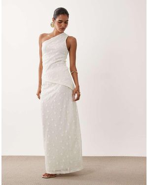 Gina Tricot Falda Maxi Translúcida Con Flores 3D En Blanco Roto, Parte De Un Conjunto