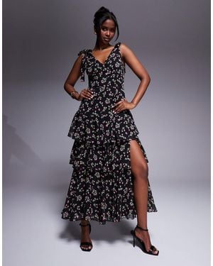 Lulus Lulus Asymmetric Ruffle Midaxi Dress - Black