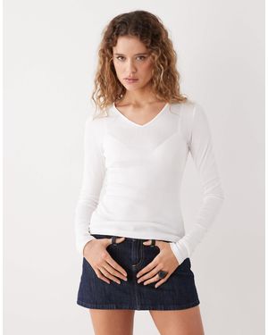 Weekday V-neck Long Sleeve Top - White