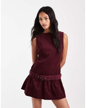 ASOS Cord Shift Mini Dress With Belt Detail - Red