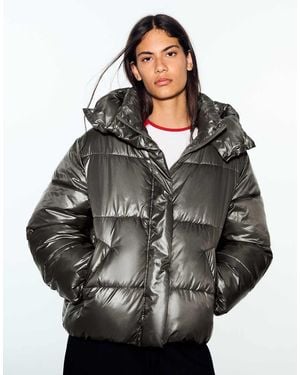 Bershka Oversize Hooded Puffer Jacket - Brown