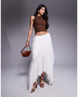 Aria Cove Linen Look Tiered Asymmetric Raw Hem Maxi Beach Skirt - Purple