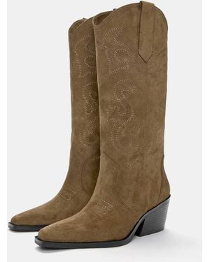 Pull&Bear Stivali Stile Cowboy Marroni - Verde