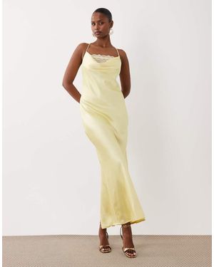 Vila Lace Insert Cowl Neck Satin Cami Maxi Dress - Natural
