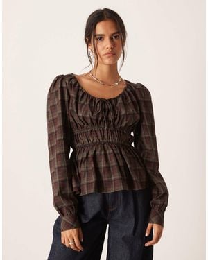 Glamorous Shirred Peplum Top - Gray