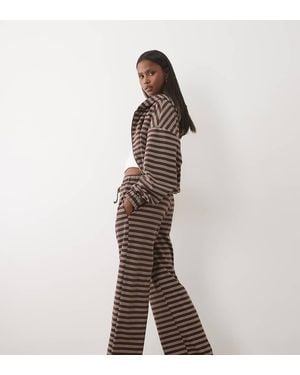 Kaiia Jersey Fleece Wide Leg Drawstring Trousers Co-Ord - Brown