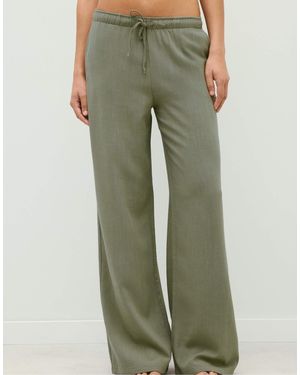 Stradivarius Pantalon fluide en lin mélangé - kaki - Vert