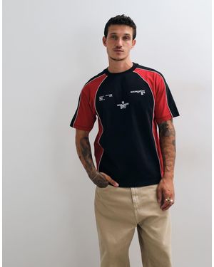 ASOS T-Shirt Pesante Relaxed Con Stampa E Pannelli A Contrasto Nera E Rossa - Nero
