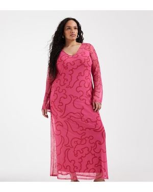 Never Fully Dressed Never Fully Dressed Curve Mesh Maxi Dress - Pink