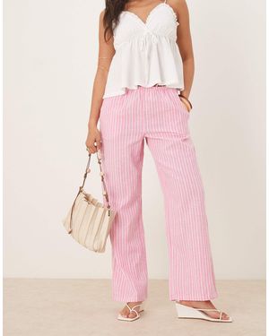 Gina Tricot Wide Leg Linen Trousers With Drawstring Waist - Pink