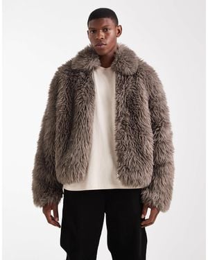 ASOS Faux Fur Harrington Jacket - Brown
