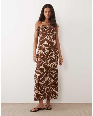 New Look Leaf Print Strappy Midi Dress - Brown