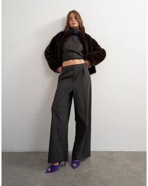 TOPSHOP Co Ord Stripe Double Pleat Tab Trouser - Black