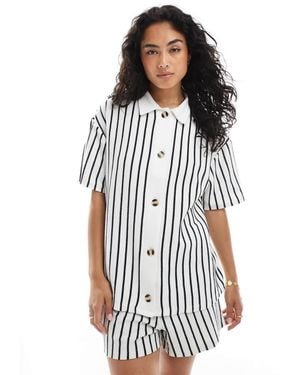 ASOS Texture Stripe Resort Shirt Co-ord - White