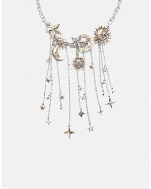 Stradivarius Moon And Star Multi-charm Necklace - Natural