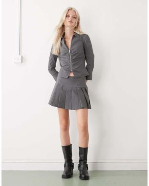 Collusion Tailored Bengaline Ruched Fitted Shirt Co-ord - Grey