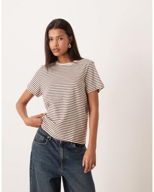 Aware T-shirt rayé - crème et chocolat - Blanc
