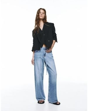 Pull&Bear baggy Jeans With Drawstring - Blue