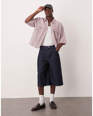 ASOS Longer Length Denim Jort With Pleats - Pink