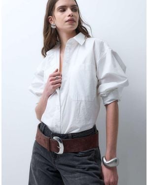 ASOS Faux Suede Wide Belt With Large Half Moon Buckle - White