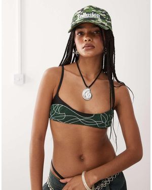 Collusion Embellished Bikini Top Co-ord - Green