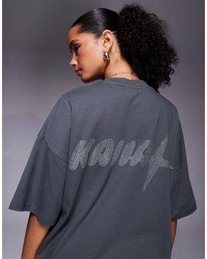 Kaiia Cotton Rich Hotfix Logo Oversized T-shirt - Grey