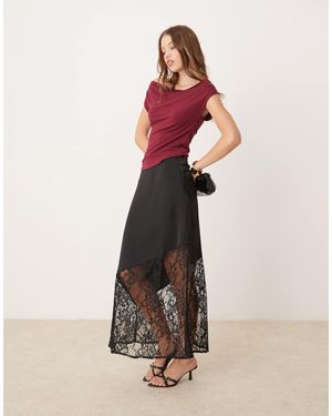 Finding Friday Satin Midi Skirt With Lace Insert - Pink