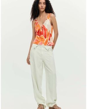 Desigual Blusa Blanca De Tirantes Con Estampado De Pétalos-Naranja