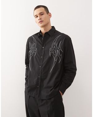 Weekday Co-ord Oversized Shirt With Silver Embroidery - Black