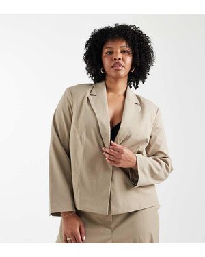 Pieces Plus Pieces Curve Tailored Short Blazer & Wide Leg Trouser Co-Ord - Natural