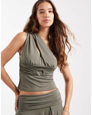Collusion One Shoulder Cinched Waist Top With Ring Detail - Grey