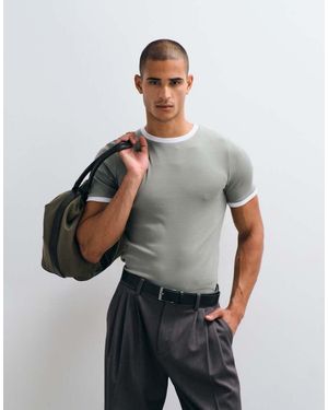 ASOS Camiseta Ringer De Corte Ajustado En Canalé Verde - Gris