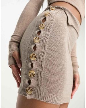 Missy Empire Knitted Button Up Mini Skirt Co-Ord - Natural