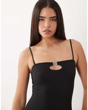 Calvin Klein Emblem Cutout Bodysuit - Black