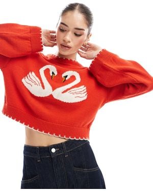 Miss Selfridge – er pullover mit schwanenmotiven - Rot