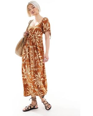Wednesday's Girl Tile Floral Puff Sleeve Midaxi Dress - White