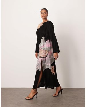 ARRANGE Curve Velvet Embroidered Floral Maxi Dress - Black