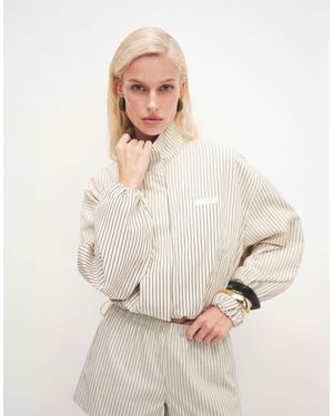 CERNUCCI Nylon Stripe Funnel Neck Jacket - Natural